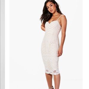 Boohoo White Lace Midi Slip Dress